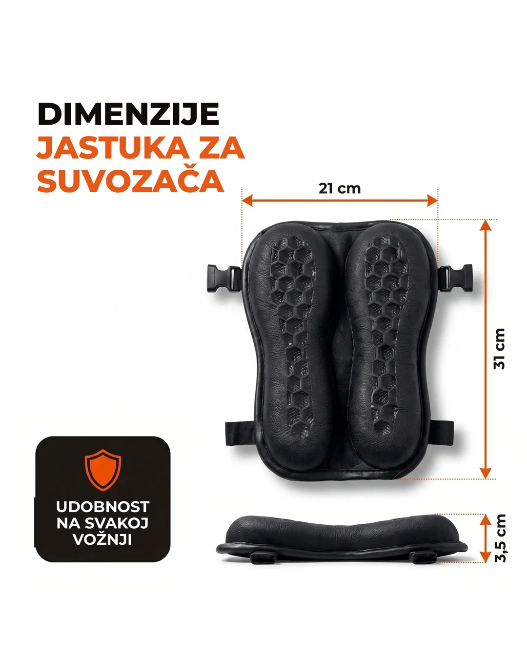 Dimenzije jastuka za suvozača: 21 cm × 31 cm × 3,5 cm